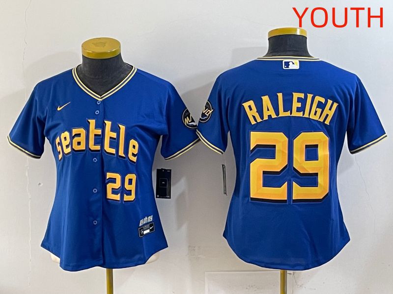 Youth 2025 Seattle Mariners #29 Raleigh Blue City Edition Nike MLB Jersey style 7->youth mlb jersey->Youth Jersey
